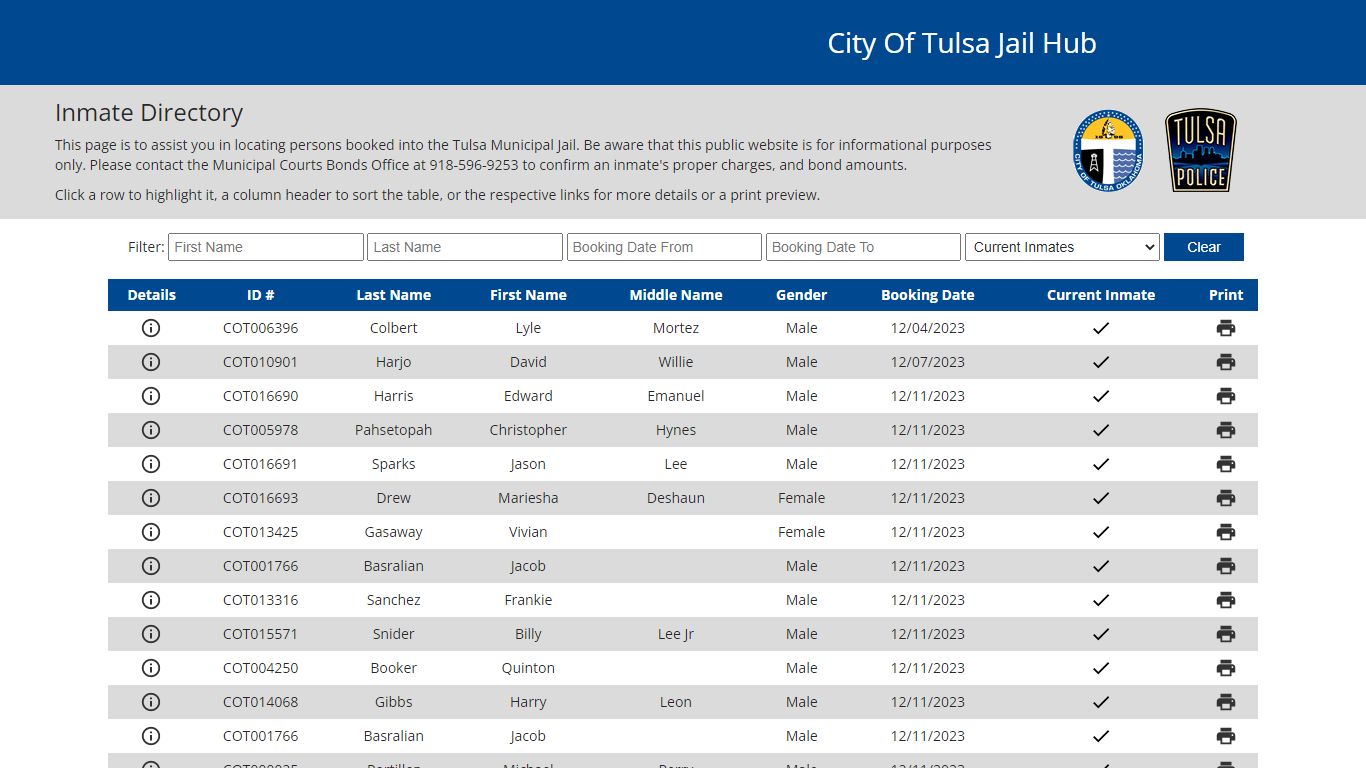 City of Tulsa Inmate Information